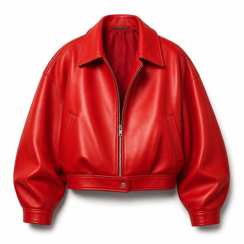 Generated item image of oversized red cropped leather jacket