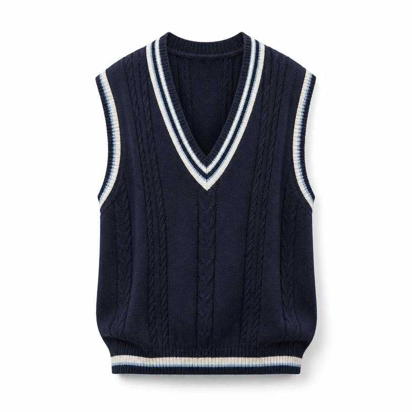 Generated item image of relaxed navy deep v-neck cable knit sweater vest