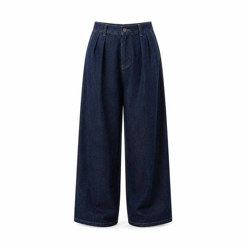 Generated item image of oversized dark indigo blue denim wide-leg trousers