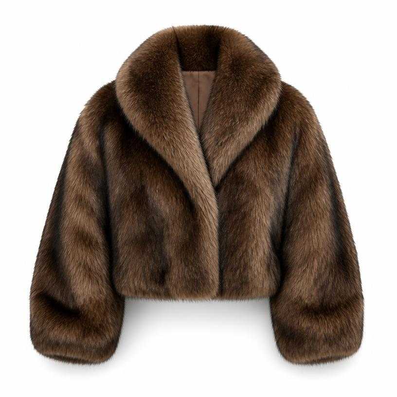 Generated item image of oversized brown cropped fur-like pile fur jacket
