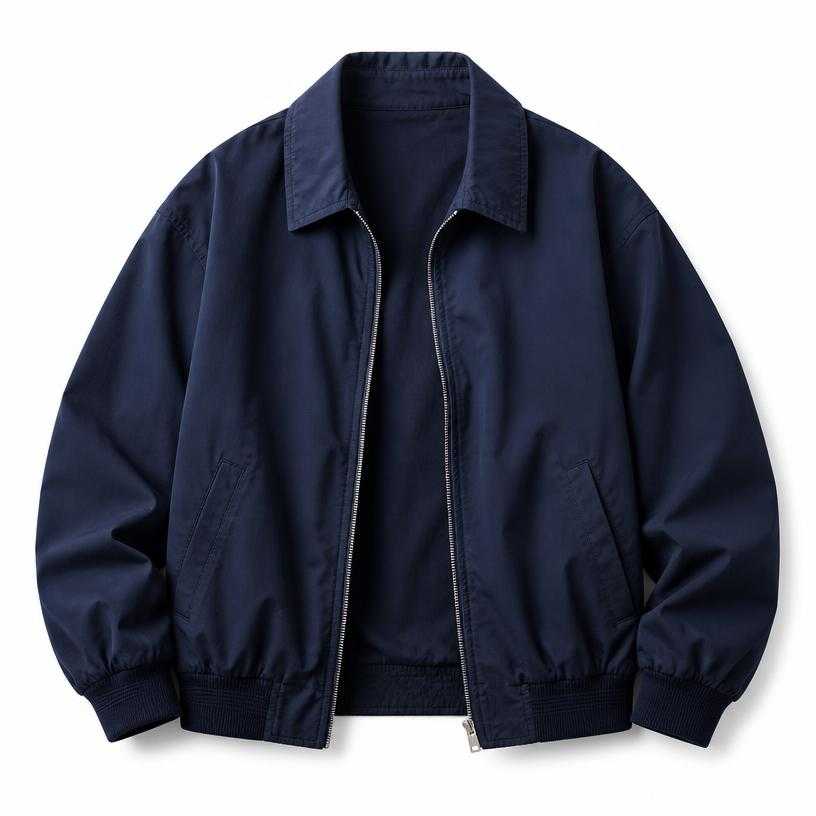 Generated item image of relaxed navy collared nylon twill zip jacket