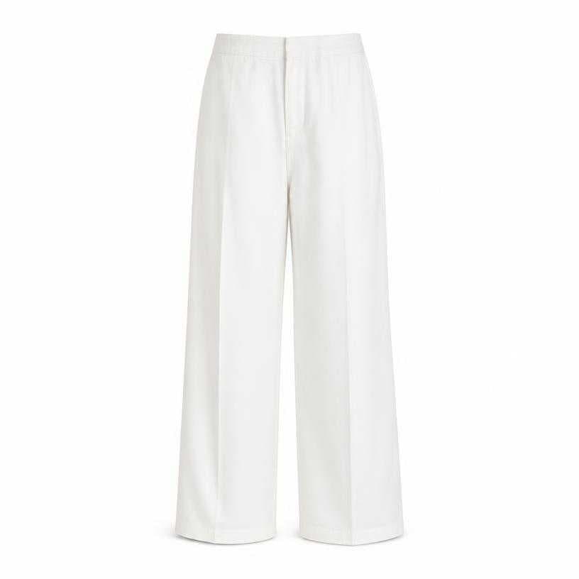 Generated item image of relaxed white full-length cotton-like woven fabric trousers