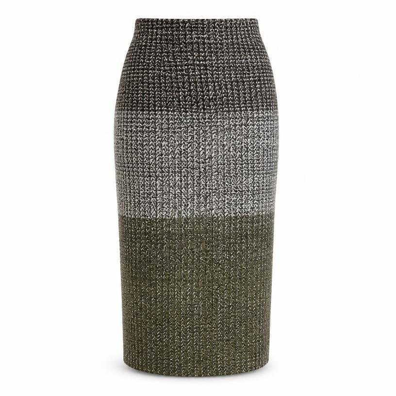 Generated item image of fitted black white olive-grey mottled textured fabric skirt