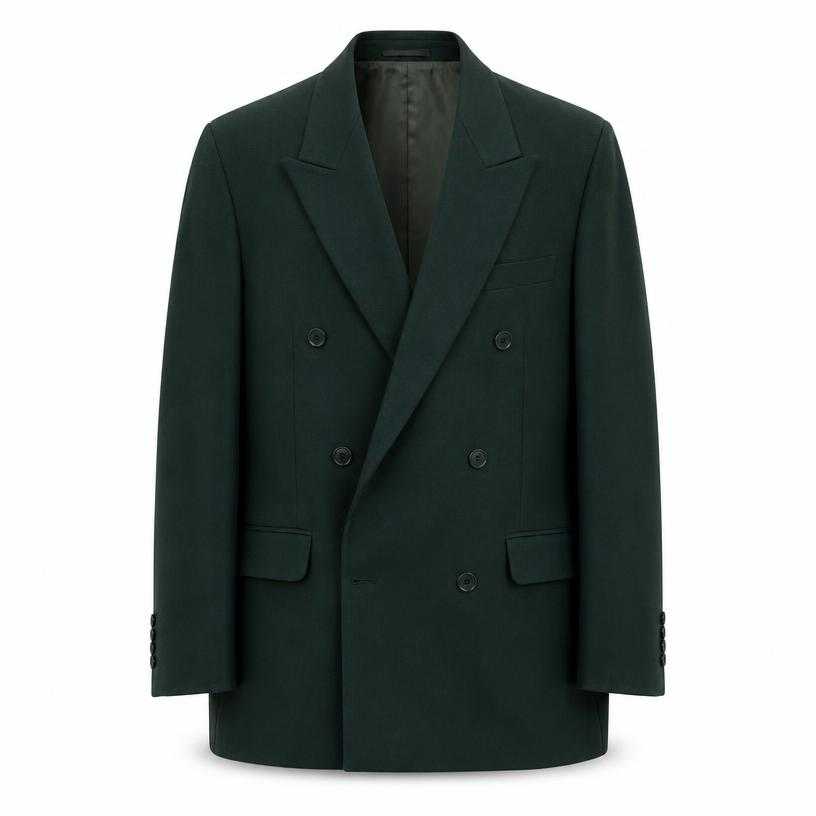 Generated item image of relaxed dark green double-breasted woven suiting fabric blazer