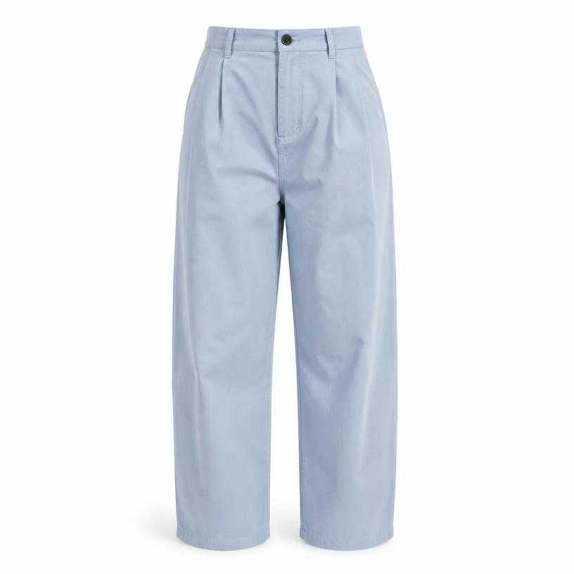 Generated item image of relaxed pale blue high-waisted cotton twill trousers