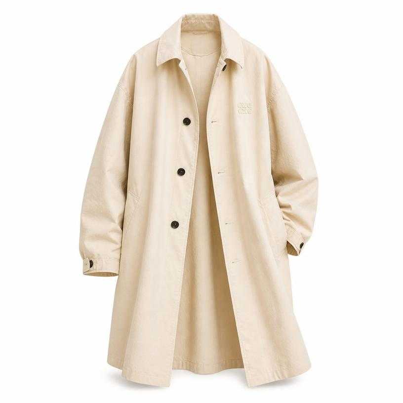 Generated item image of oversized cream open front cotton canvas long coat
