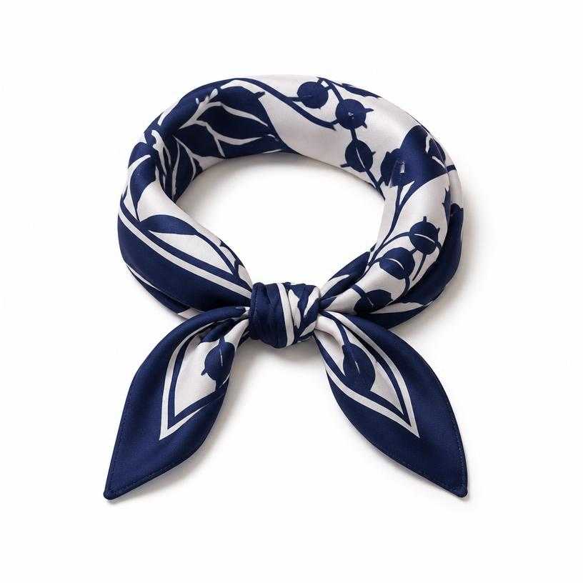 Generated item image of fitted blue and white lightweight printed fabric neck scarf