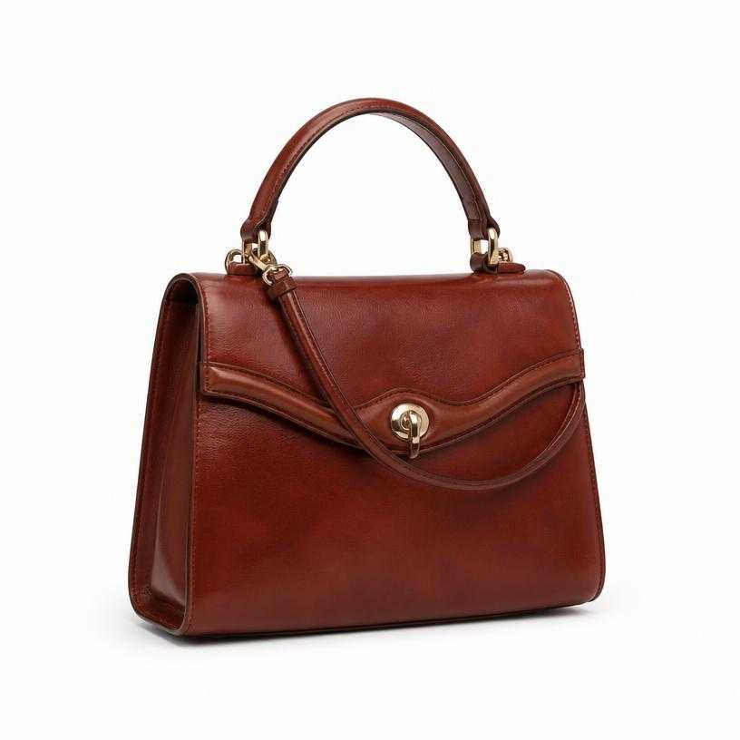 Generated item image of reddish brown top-handle leather-like handbag