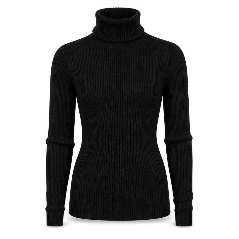 Generated item image of fitted black high neck knit turtleneck top