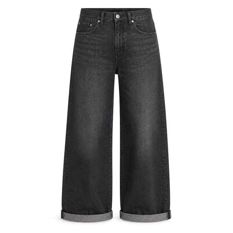 Generated item image of relaxed charcoal black denim wide-leg jeans
