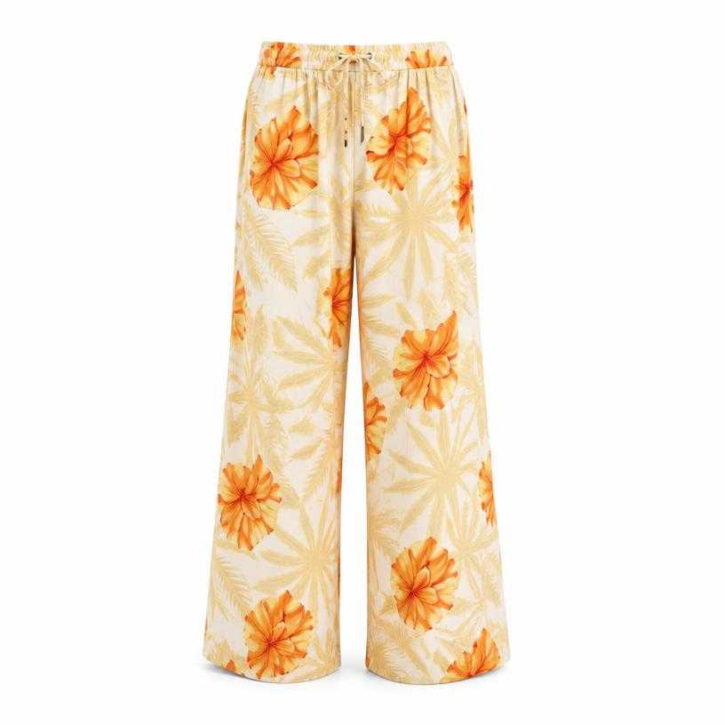Generated item image of relaxed cream wide leg lightweight woven fabric trousers
