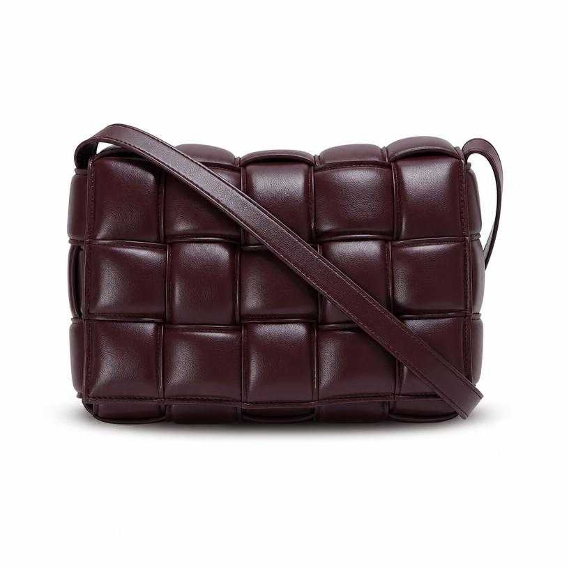 Generated item image of dark burgundy brown padded woven leather-like material crossbody bag