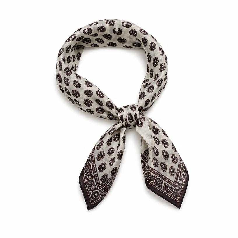 Generated item image of white with dark print small patterned print lightweight woven fabric neck scarf