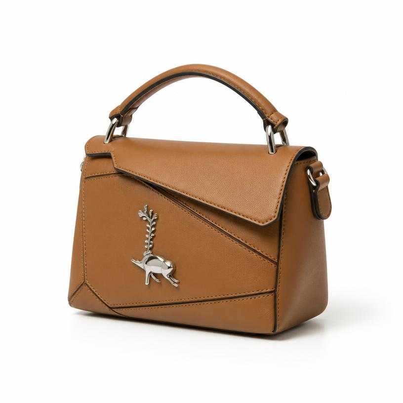 Generated item image of tan brown structured top-handle smooth leather-like handbag