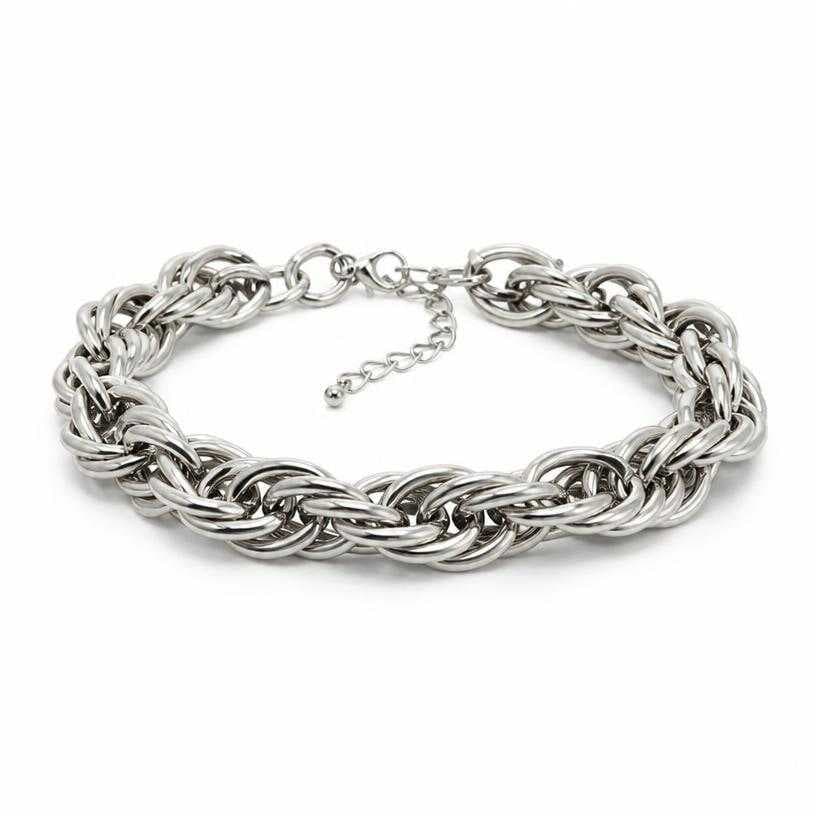 Generated item image of silver metallic chunky interlinked metal chain belt