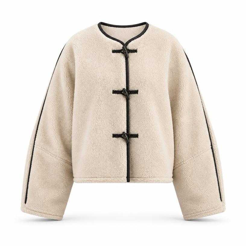 Generated item image of oversized cream cropped plush fleece fleece jacket