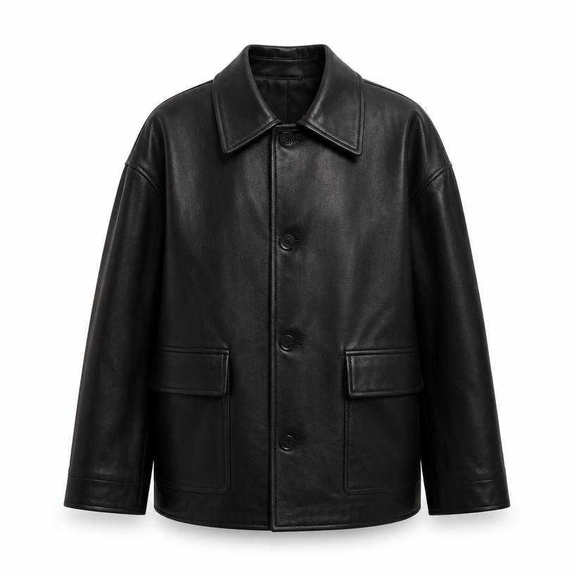 Generated item image of relaxed black boxy leather-like jacket
