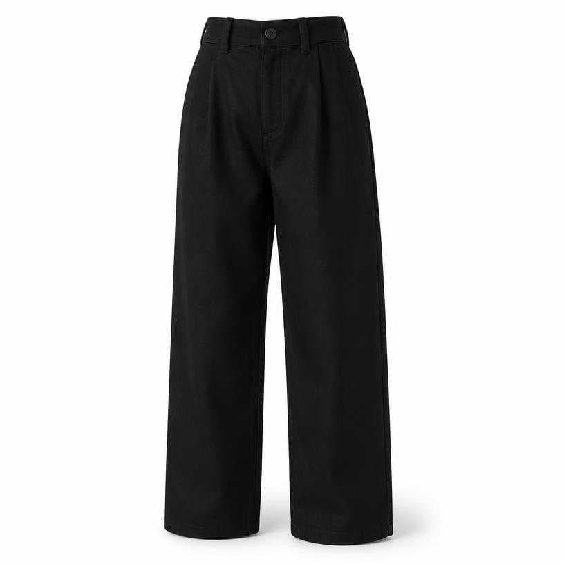 Generated item image of relaxed black high-waisted woven cotton twill trousers
