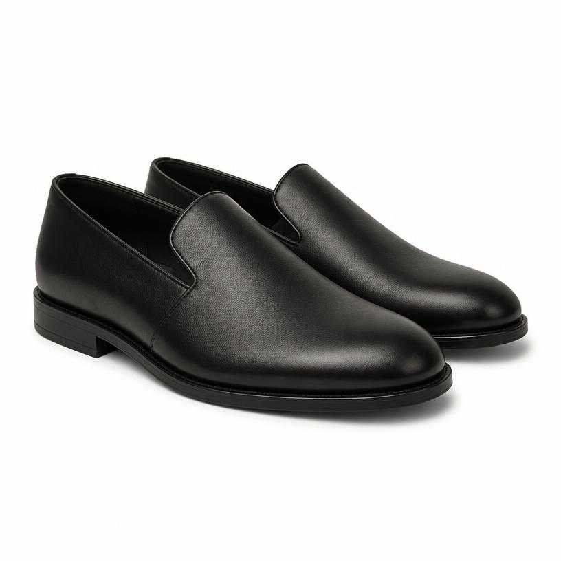 Generated item image of fitted black rounded toe smooth leather-like loafers