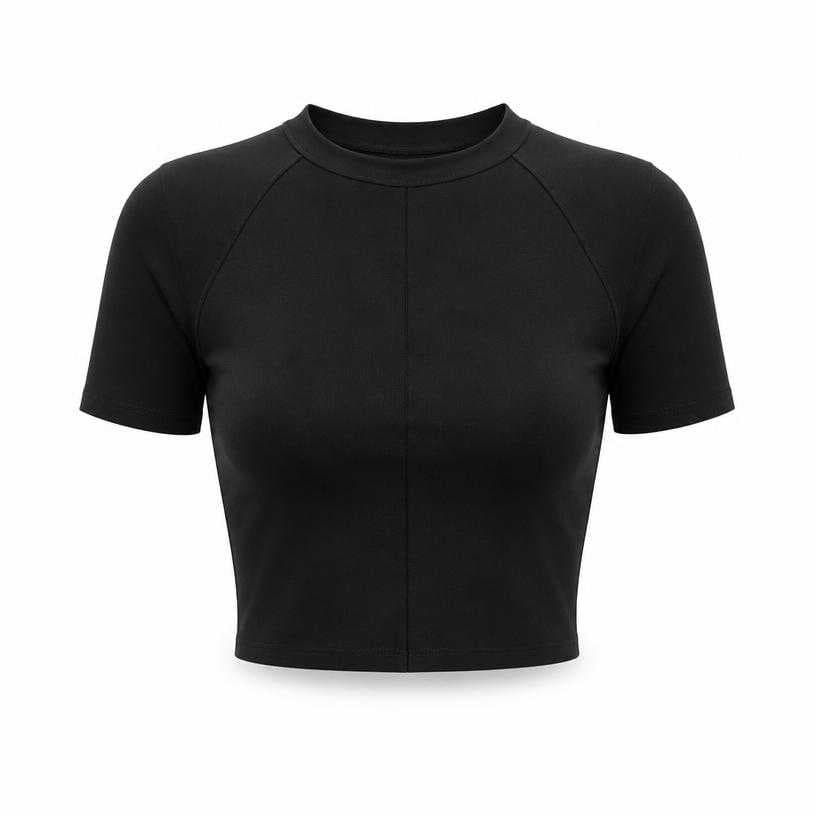 Generated item image of fitted black short-sleeve smooth knit jersey cropped top