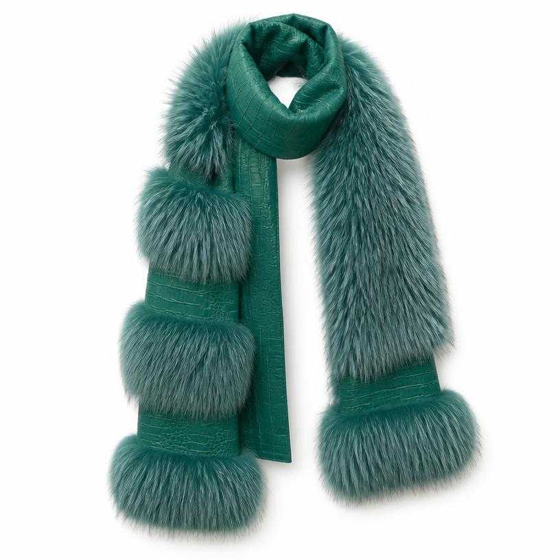 Generated item image of oversized teal green fur-trimmed scarf