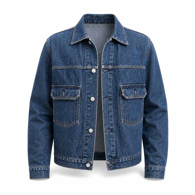 Generated item image of relaxed medium blue collared denim jacket