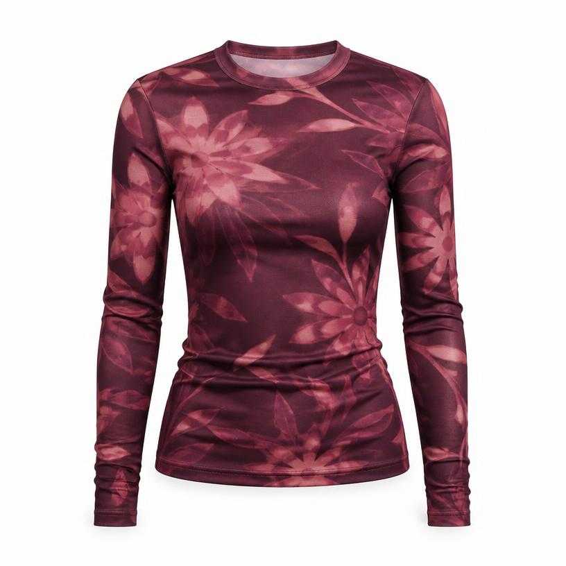 Generated item image of fitted burgundy pink long-sleeve jersey-like fabric base layer