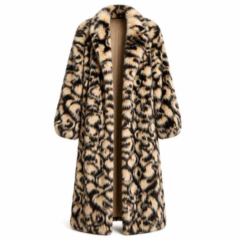 Generated item image of oversized black cream tan animal print faux fur coat