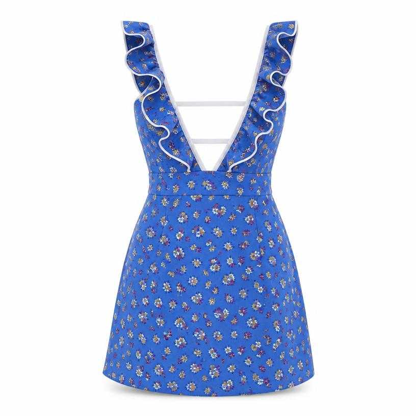 Generated item image of fitted blue floral print mini dress