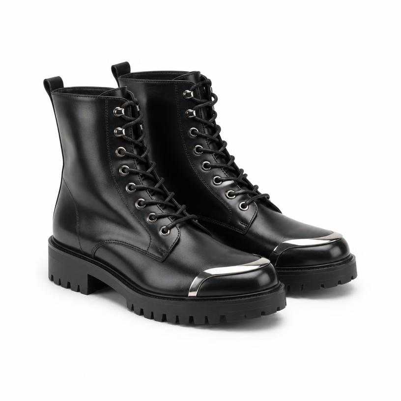 Generated item image of black lug sole polished leather combat boots