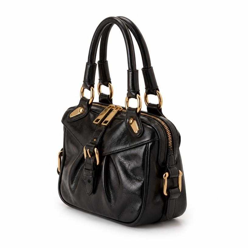 Generated item image of black top-handle glossy leather handbag