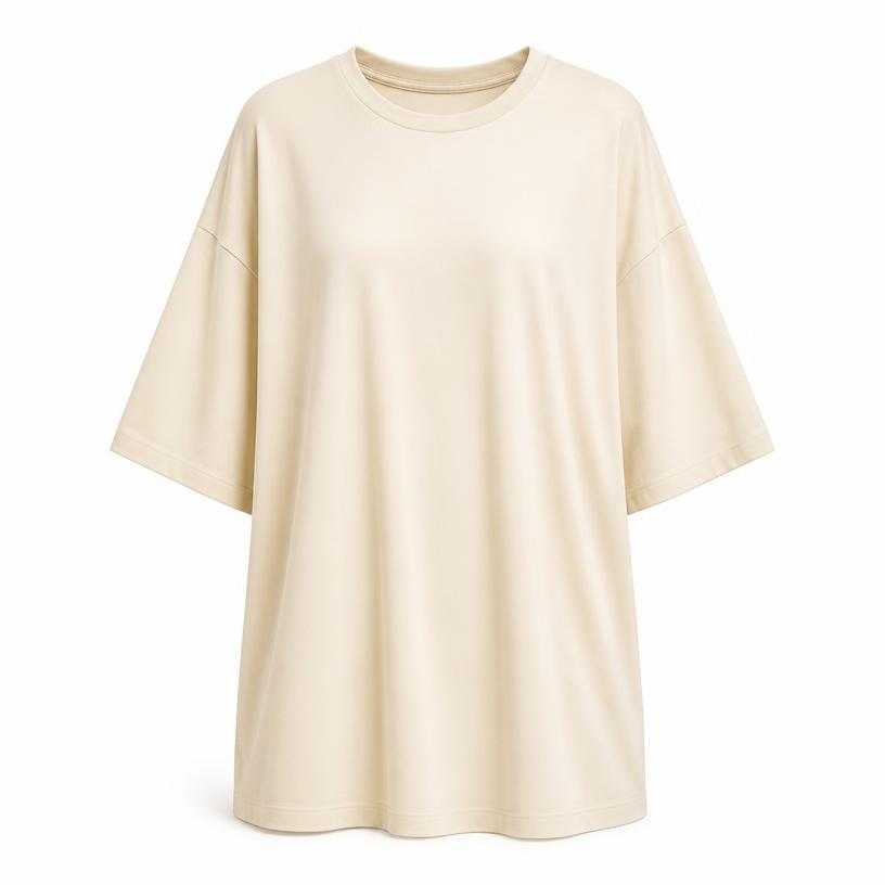 Generated item image of oversized cream short-sleeve drapey knit tunic top
