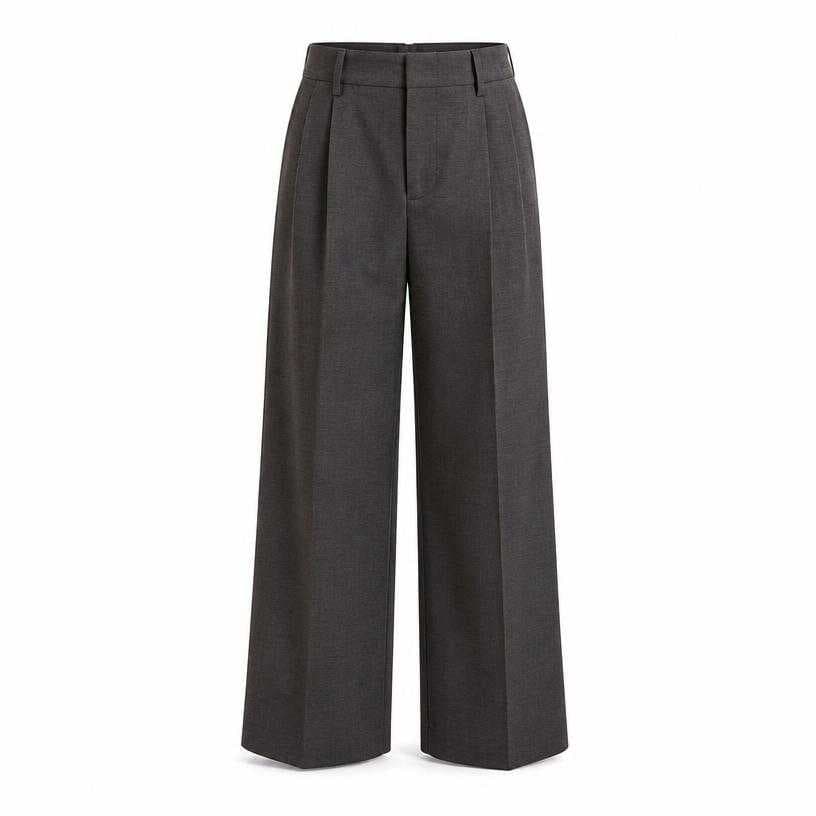 Generated item image of relaxed charcoal grey wide-leg suiting fabric trousers