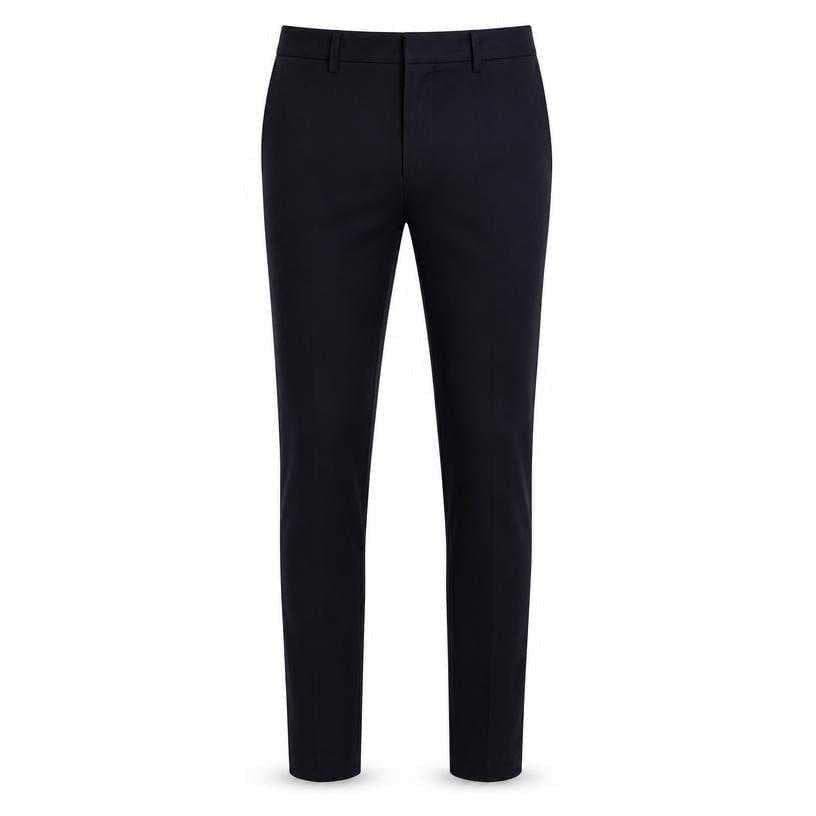 Generated item image of fitted dark navy-black slim leg trousers
