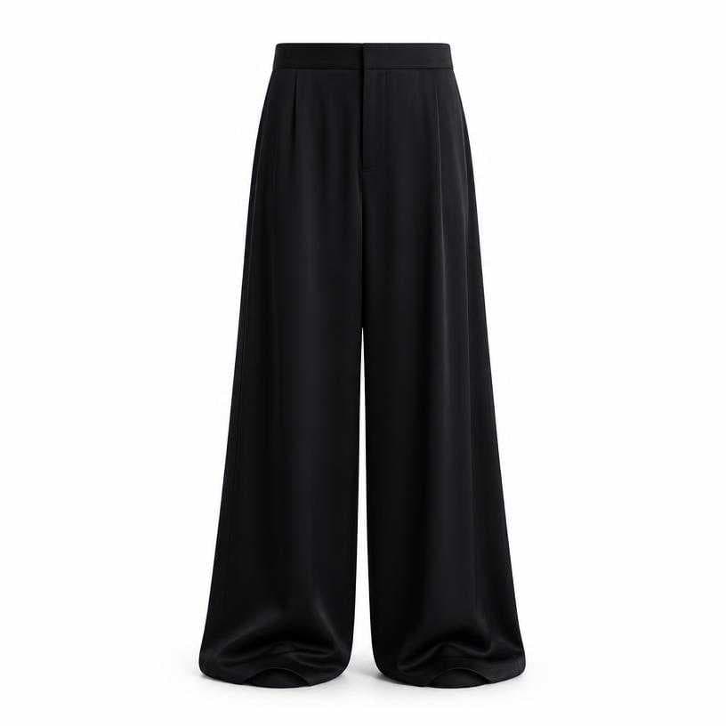 Generated item image of relaxed black full length fluid woven wide-leg trousers