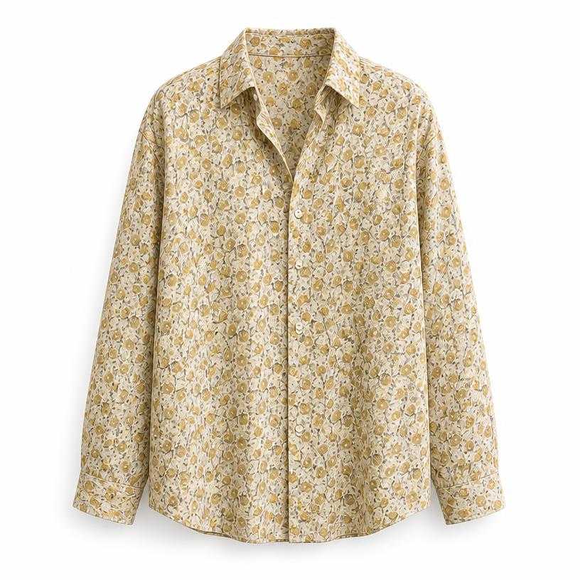 Generated item image of relaxed cream floral woven fabric button-up shirt
