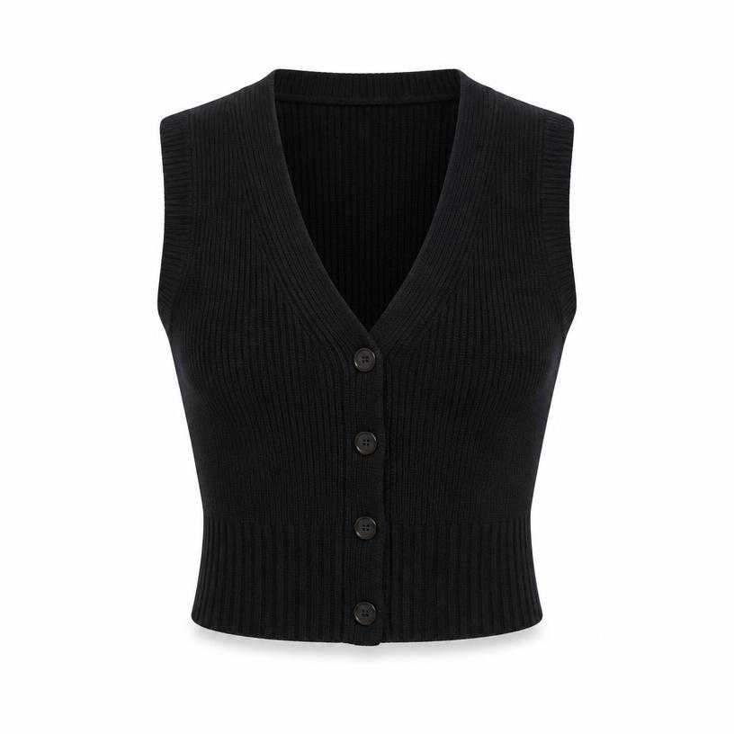 Generated item image of fitted black cropped knit vest