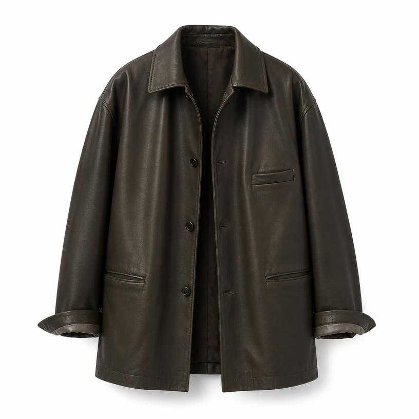Generated item image of oversized dark olive black leather jacket