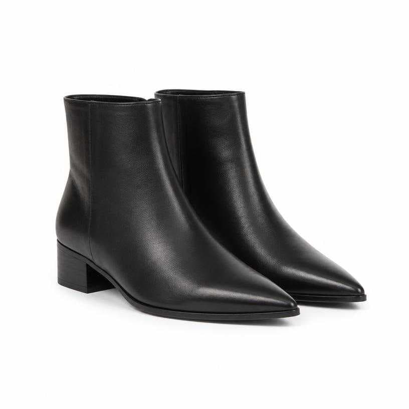 Generated item image of black pointed toe smooth leather ankle boots