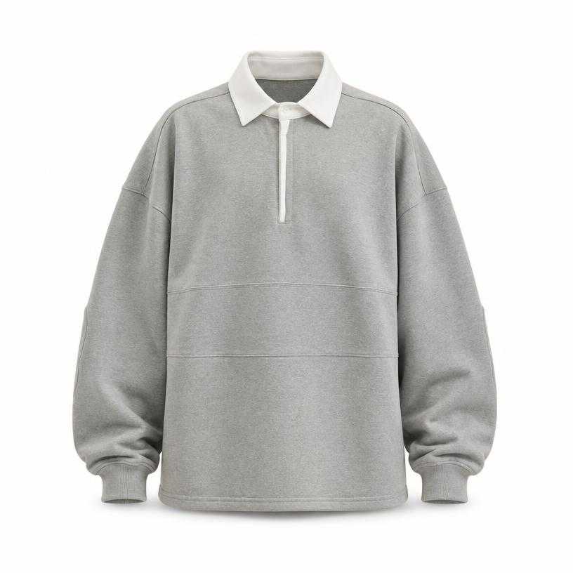 Generated item image of oversized light grey dropped shoulders collared sweatshirt