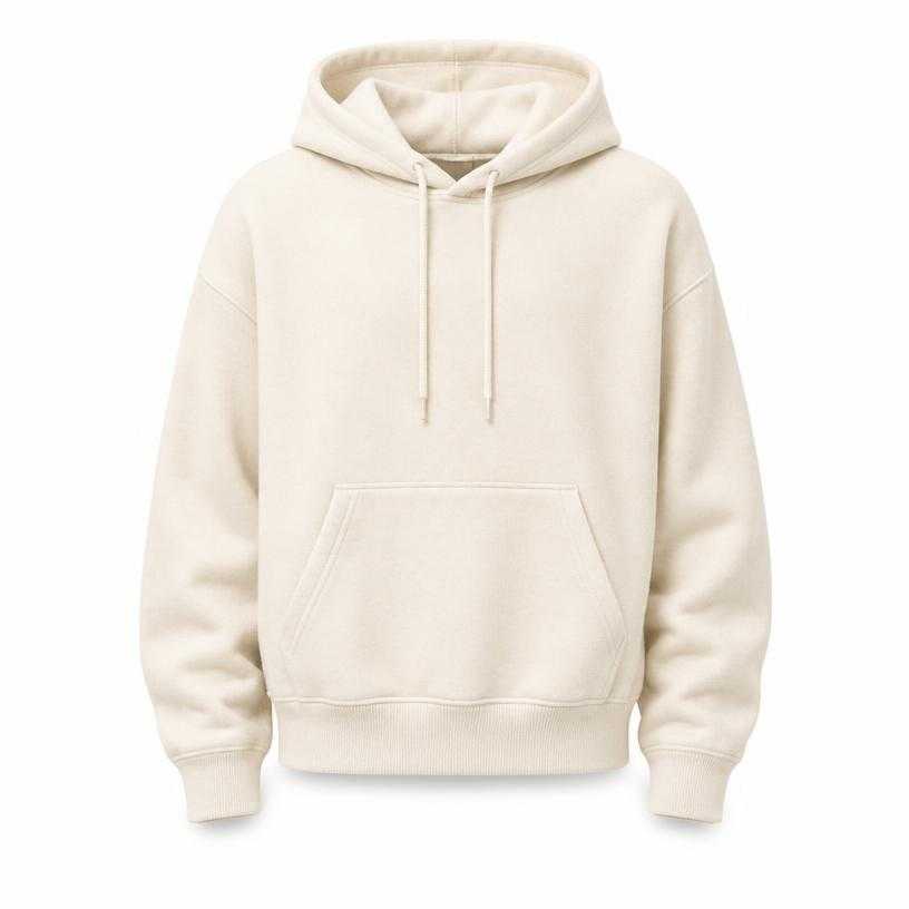 Generated item image of relaxed cream drawstring hood cotton fleece hooded sweatshirt