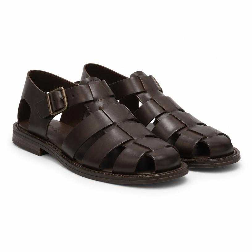 Generated item image of relaxed dark brown fisherman-style leather sandals