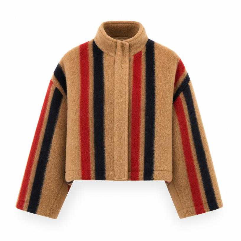 Generated item image of oversized tan striped cropped fleece jacket