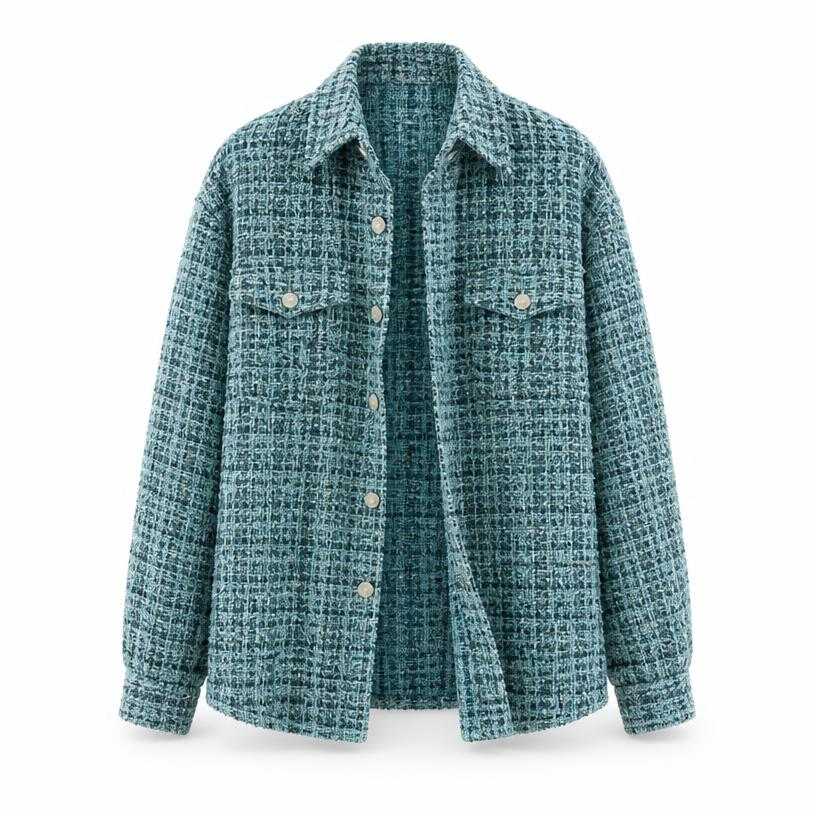 Generated item image of relaxed teal blue textured woven fabric overshirt