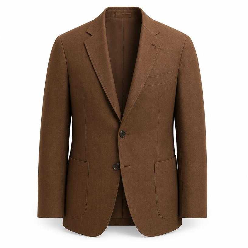 Generated item image of relaxed warm medium brown single-breasted smooth woven suiting fabric blazer