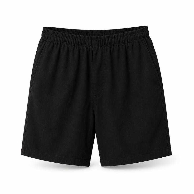 Generated item image of relaxed black above-knee soft woven fabric shorts