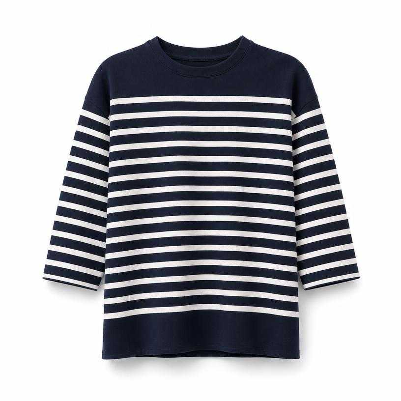 Generated item image of relaxed navy and white crew neck knit cotton striped long-sleeve top