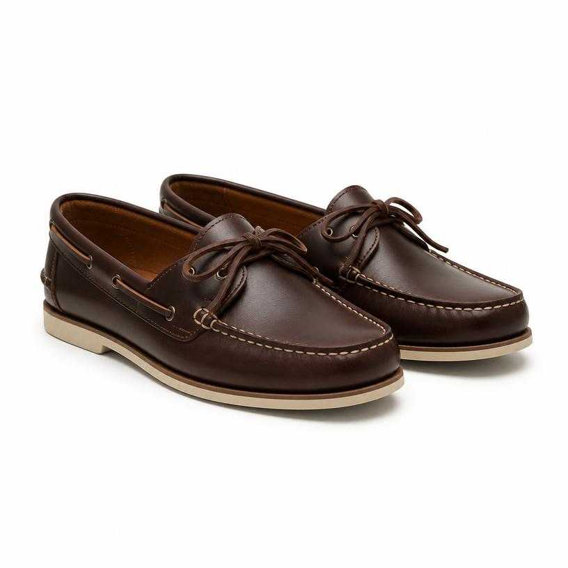 Generated item image of dark brown moc-toe leather boat shoes