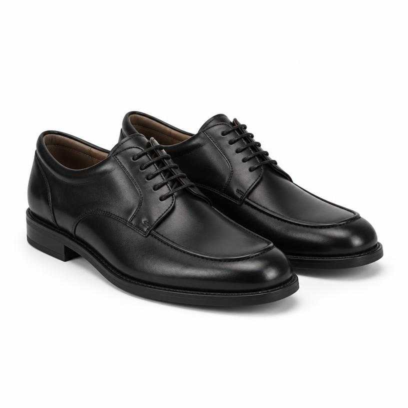 Generated item image of black rounded toe polished leather-like material shoes