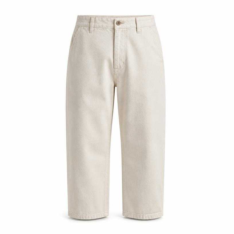 Generated item image of relaxed light beige cropped cotton twill trousers